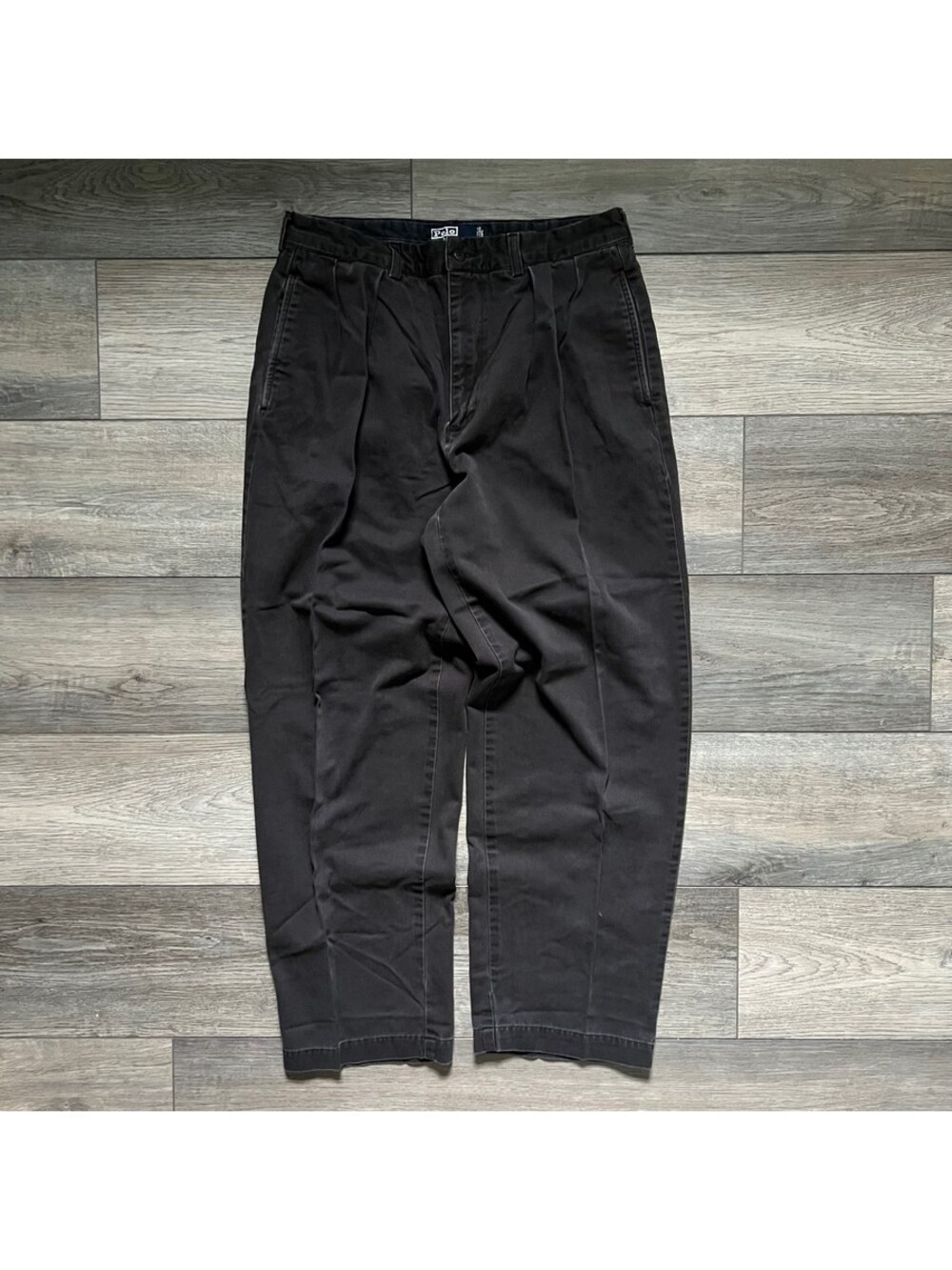 Vintage Polo Ralph Lauren Men's 34x30 Chino Andrew Pants Black Pleated Cotton